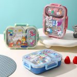 J35-7163 Kids Cartoon 304 Stainless Steel Bento Box Portable Lunch Box with Tableware for Student Camping Outdoor Use