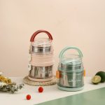 J35-2520 Multi-layer Stainless Steel Insulated Lunch Box Portable Handheld Buckle Design Separated Bento Box for Office Workers